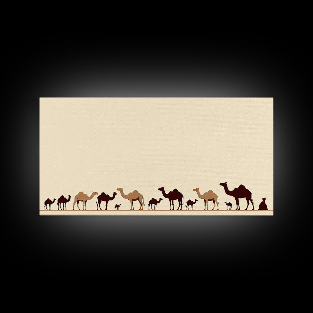 Minimalist Camel Caravan Silhouettes, African Safari Art Canvas Print, Desert Wall Art, Neutral Boho Living Room Decor Gift