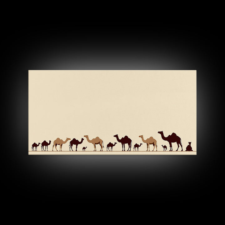 Minimalist Camel Caravan Silhouettes, African Safari Art Canvas Print, Desert Wall Art, Neutral Boho Living Room Decor Gift