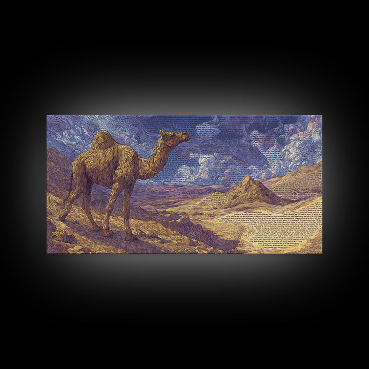 Painterly Camel In Purple Desert Landscape, African Safari Art Framed Canvas Print, Serengeti Wall Art, Travel Decor Gift