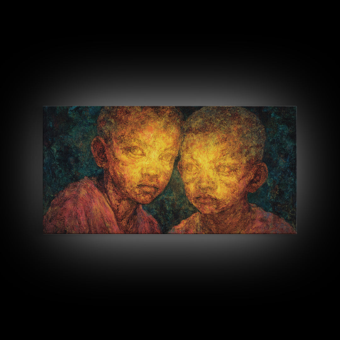 Glowing Portrait Of Two African Children Wall Art, Black People Art, Cultural Art Print, Emotional Contemporary Canvas Decor