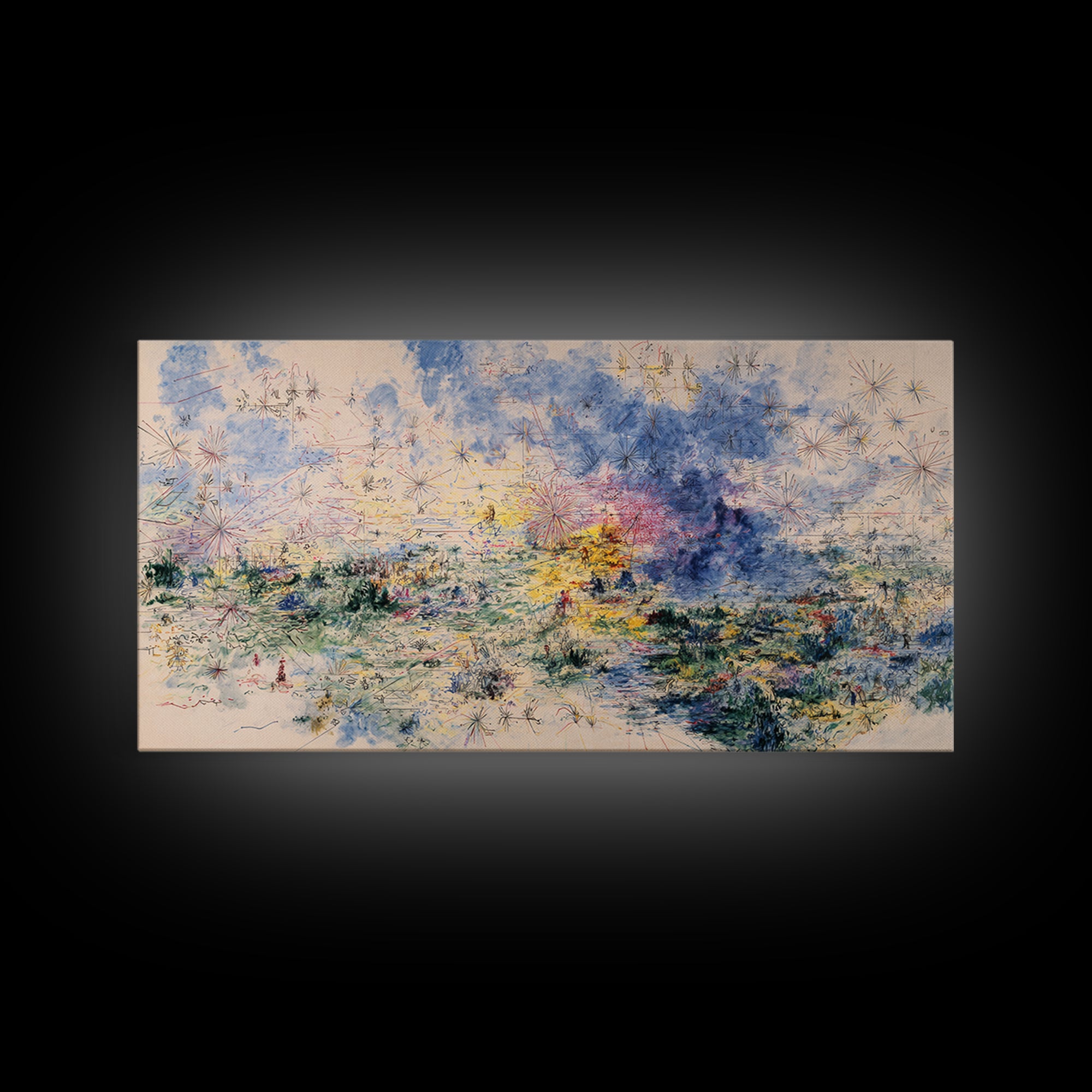 Dreamy Blue Wildflower Meadow Wall Art, Nature Scene Art, Soft Abstract Landscape, Feminine Wall Decor, Large Decor Art Gift