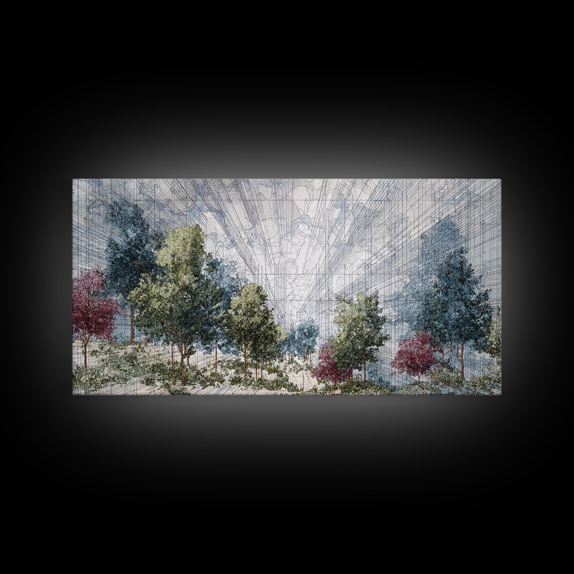 Abstract Urban Forest Canvas Print, Dreamy Nature Scene Art, Modern African Inspired Wall Decor, Blue Green Office Decor