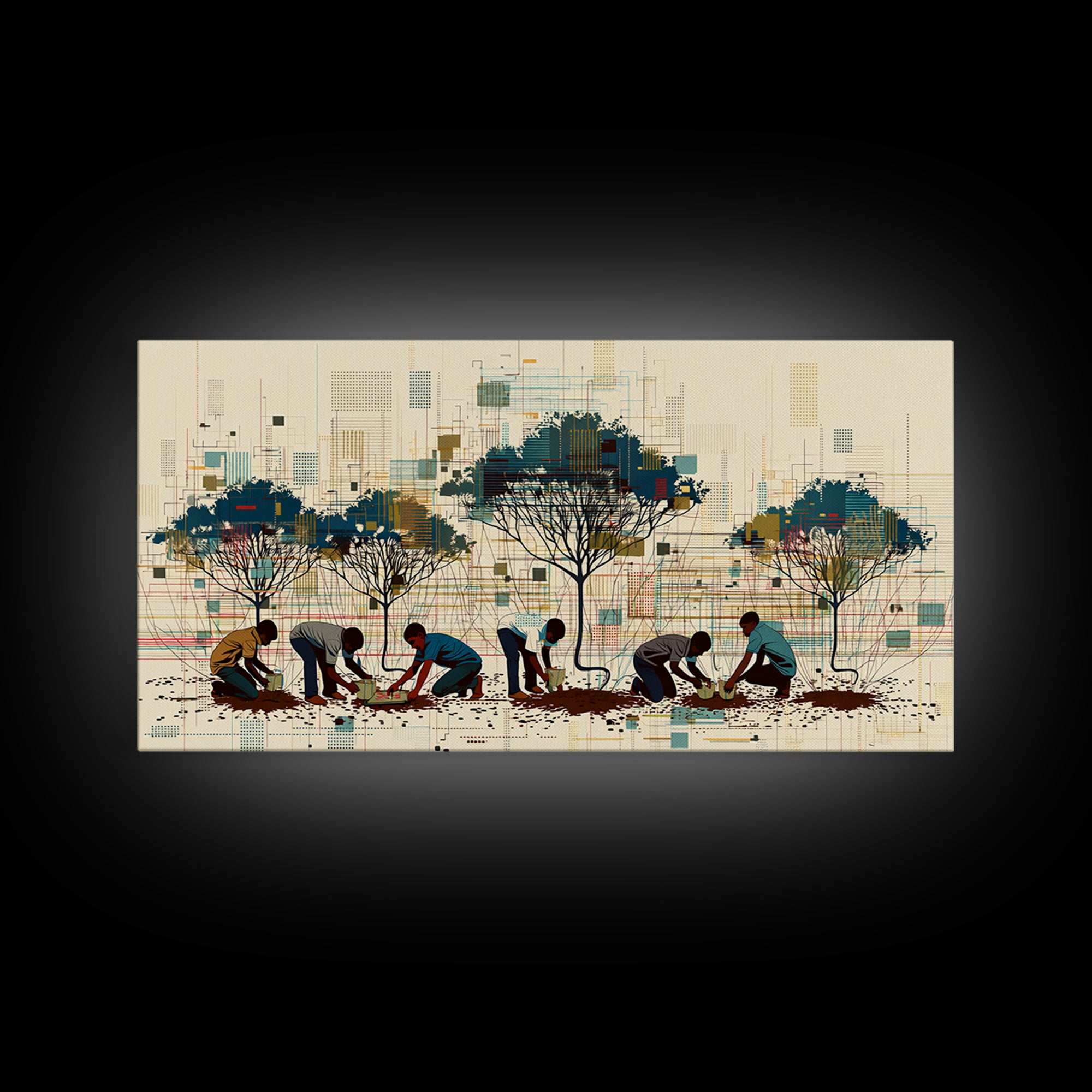 Community Tree Planting Wall Art, African Landscape With Acacia Trees, Modern Afrocentric Print, Cultural Home Decor Gift