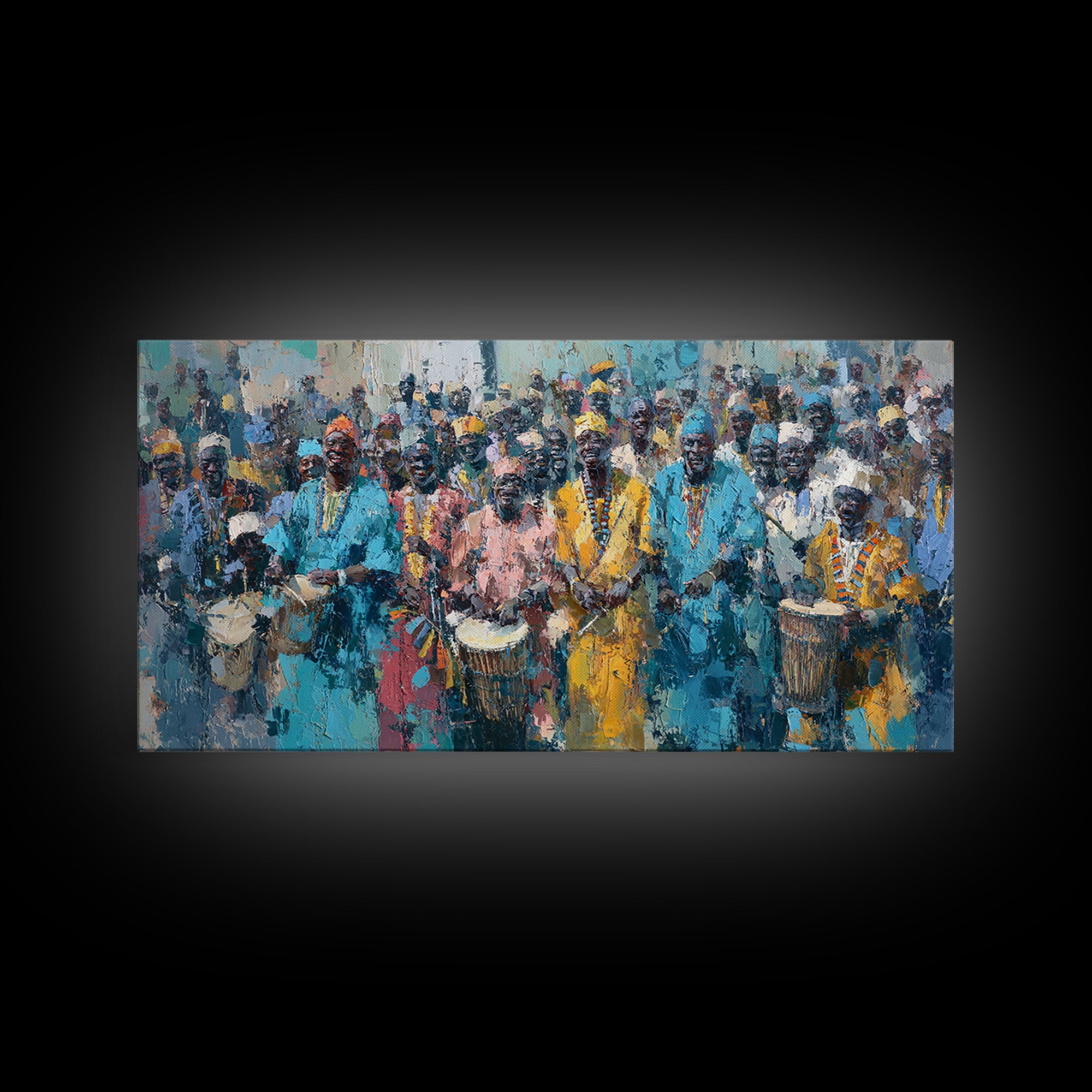 Vibrant African Drumming Procession Framed Canvas Print, Cultural Celebration Wall Decor, Afrocentric Home Decor Gift Art