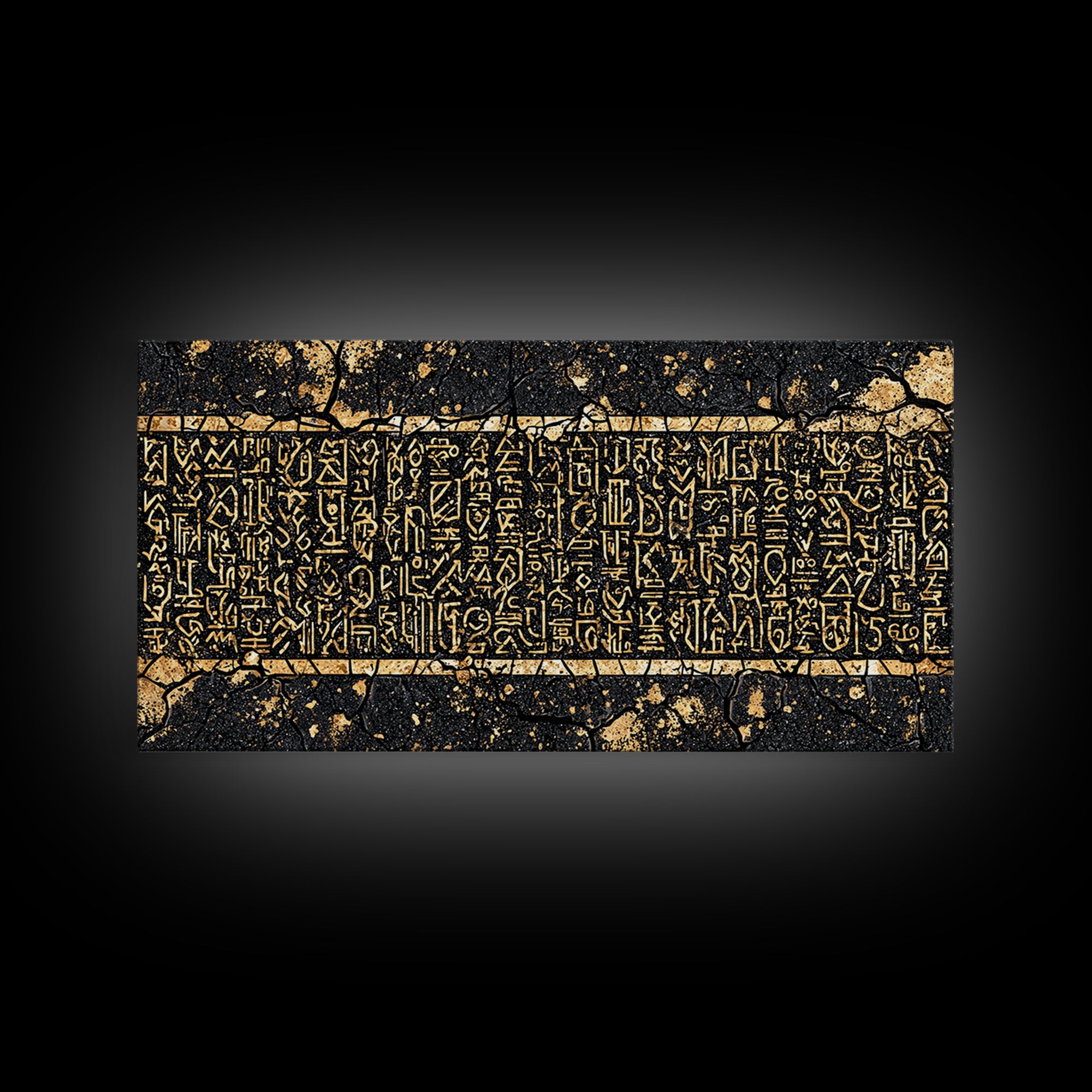 Gold Egyptian Hieroglyph Panel Wall Art, African Culture Art Print, Ancient African Decor, Black And Gold Statement Canvas