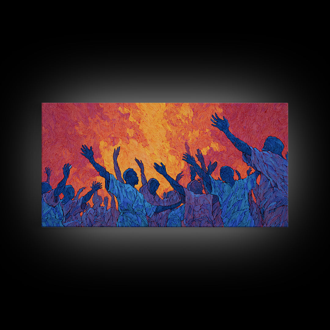 Blue Celebration Crowd Wall Art, African Festival Dance, Abstract African Art, Spiritual Wall Decor, Vibrant Canvas Print