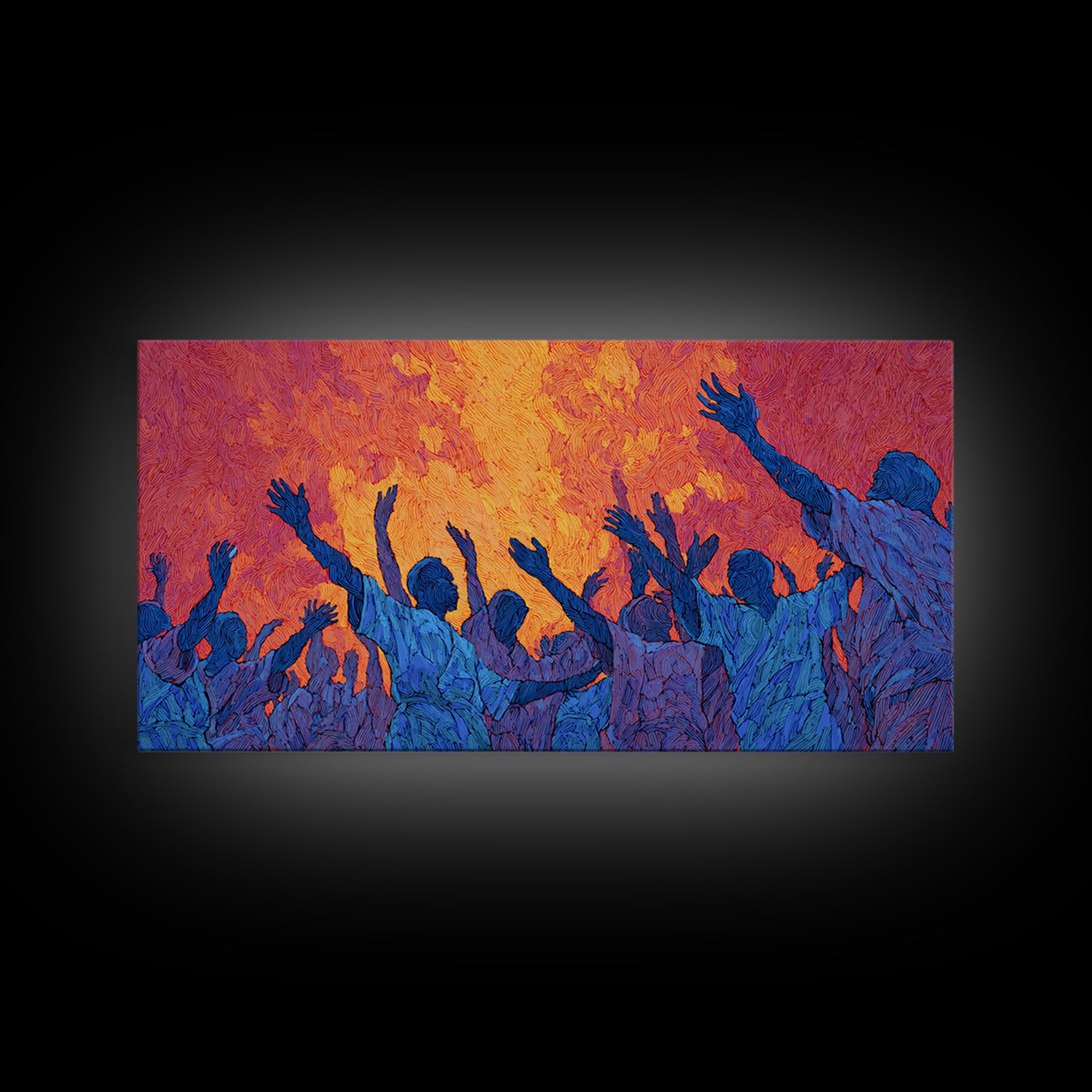 Blue Celebration Crowd Wall Art, African Festival Dance, Abstract African Art, Spiritual Wall Decor, Vibrant Canvas Print
