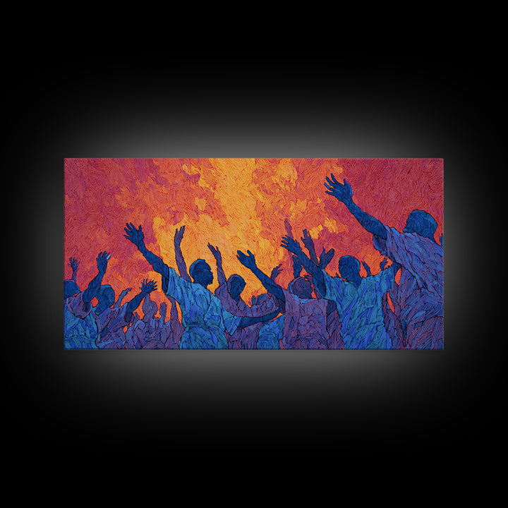Blue Celebration Crowd Wall Art, African Festival Dance, Abstract African Art, Spiritual Wall Decor, Vibrant Canvas Print