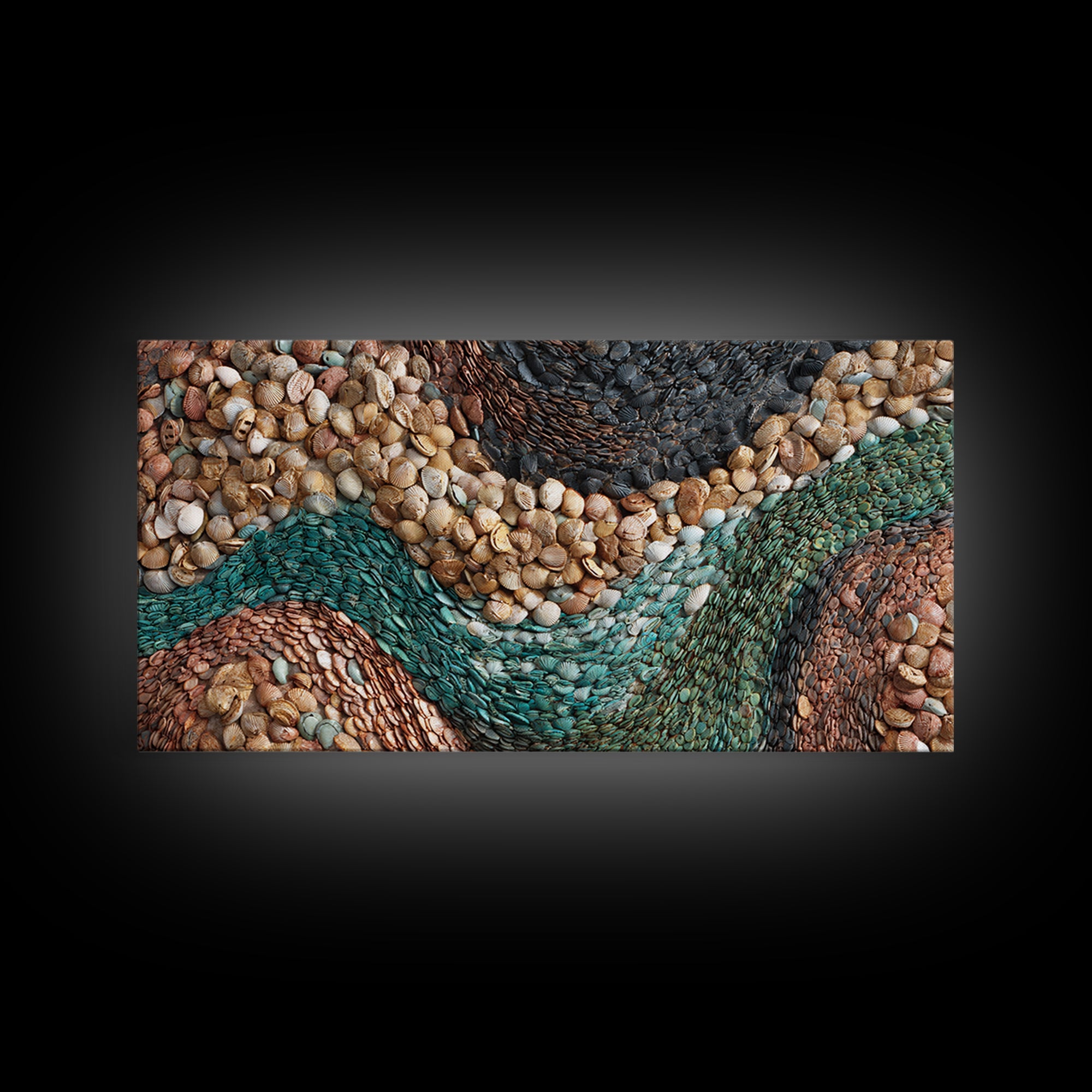 Teal Earth Shell Landscape Wall Art, Textured African Abstract, Boho Wall Decor, Nature Inspired Home Decor Framed Canvas Print