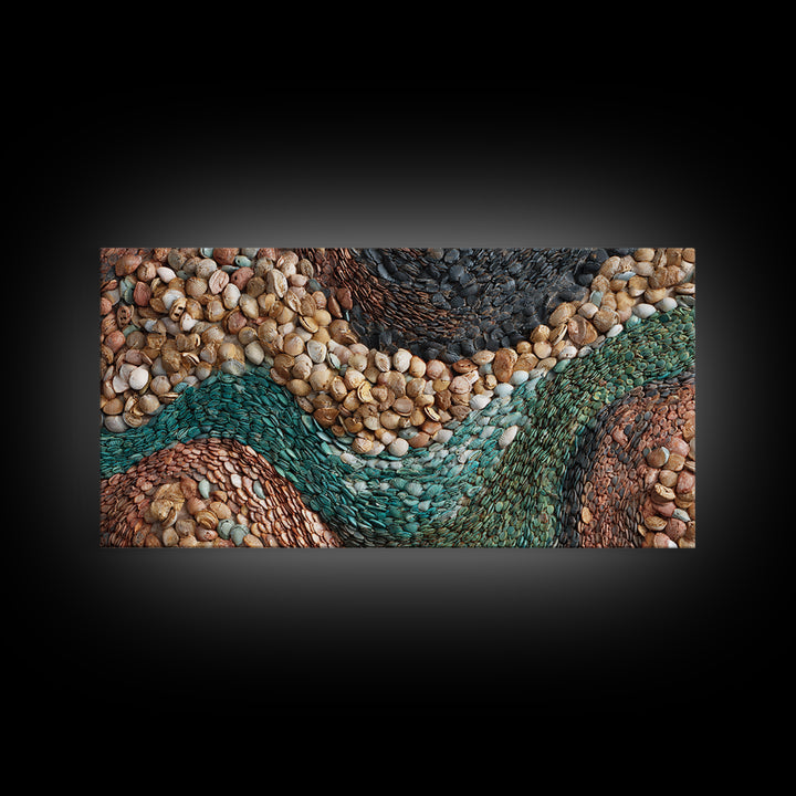 Teal Earth Shell Landscape Wall Art, Textured African Abstract, Boho Wall Decor, Nature Inspired Home Decor Framed Canvas Print