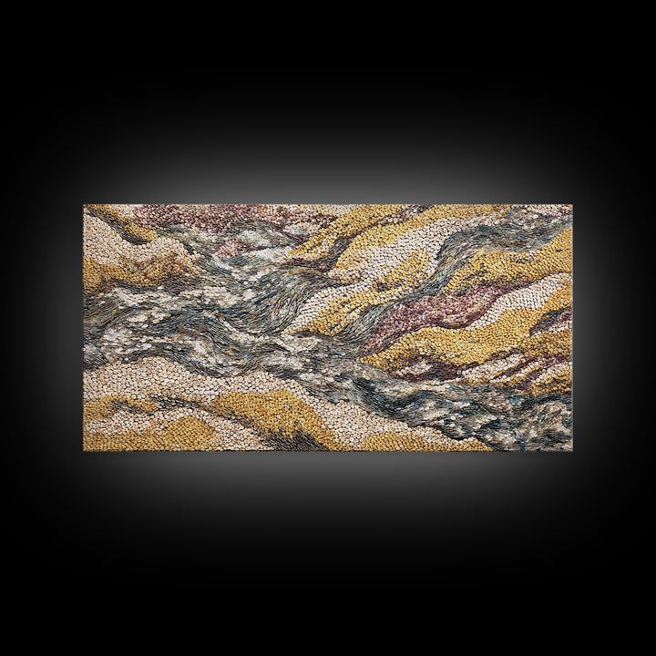 Ochre Gray Textured Waves Wall Art, Abstract African Landscape, Earth Tone Decor, Large Statement Neutral Modern Canvas Print