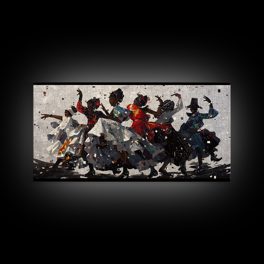 African Women Dancing In Colorful Dresses Wall Art, Afrocentric Culture Decor, Black Women Art, Tribal Dance Canvas Print
