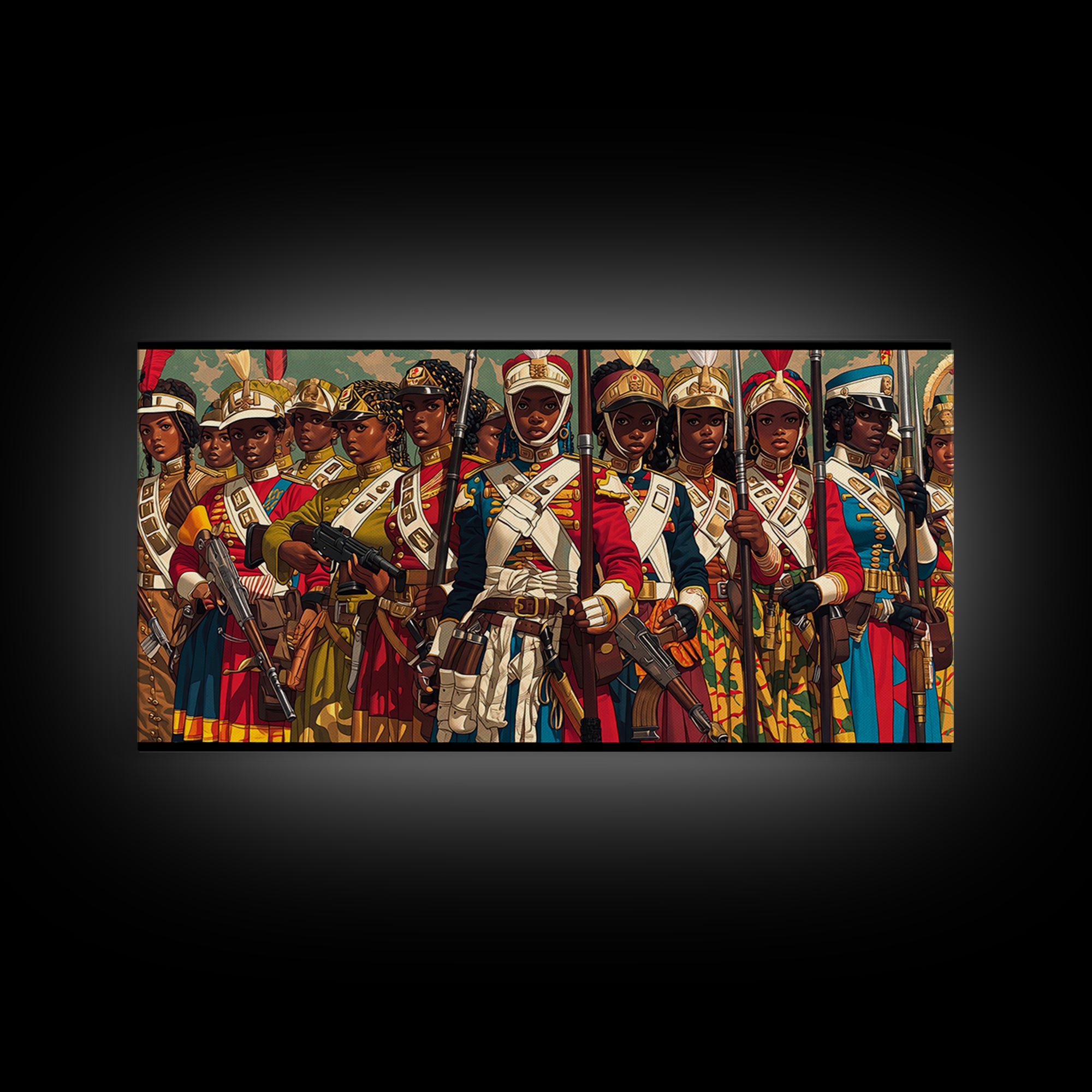 Regal African Women Warriors In Uniform Wall Art, African Women Art, Royal Tribal Decor, Black Female Canvas Print For Home Decor