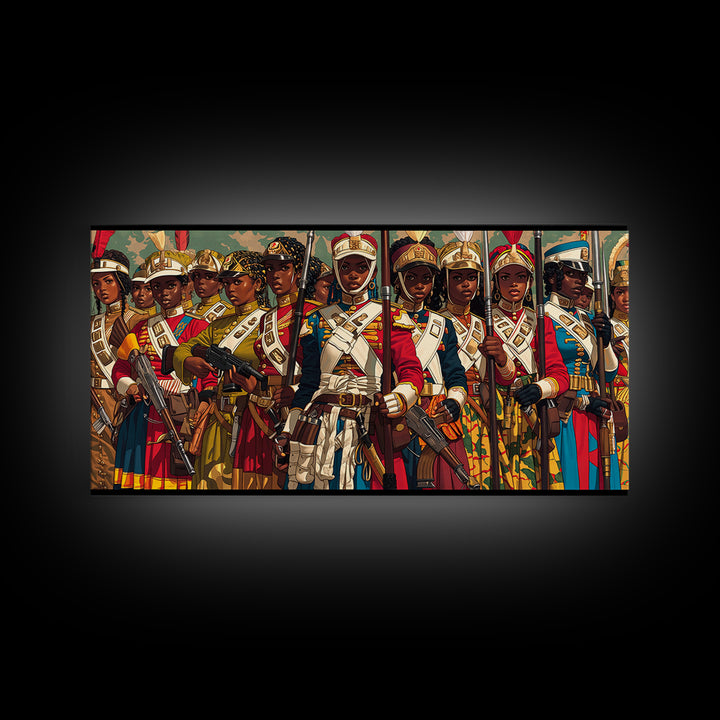 Regal African Women Warriors In Uniform Wall Art, African Women Art, Royal Tribal Decor, Black Female Canvas Print For Home Decor