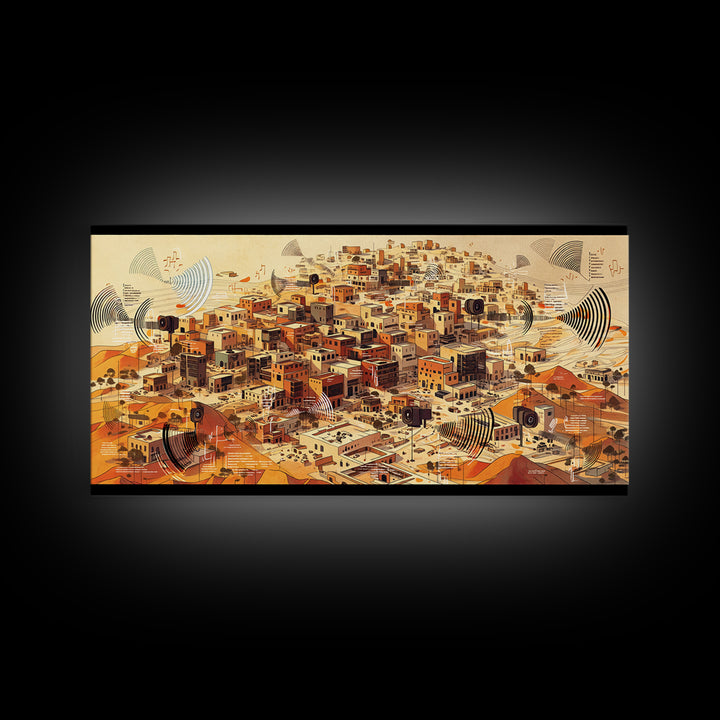Sunlit Desert City Aerial Wall Art, African Landscape, Terracotta Architecture Print, Modern Boho Office Decor Gift For Him