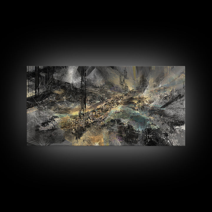 Moody Black And Gold Abstract Landscape Wall Art, Luxury Canvas Art, Modern Abstract Wall Art, Elegant Home Decor, Statement Piece