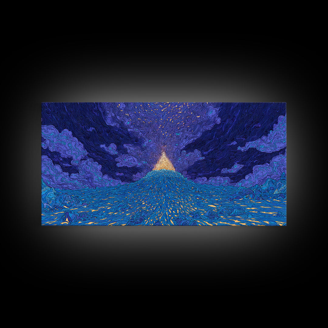 Glowing Golden Pyramid Over Blue Sea Wall Art, Mystical Wall Art, Spiritual Wall Decor, Dreamy Wall Art, Unique Home Decor