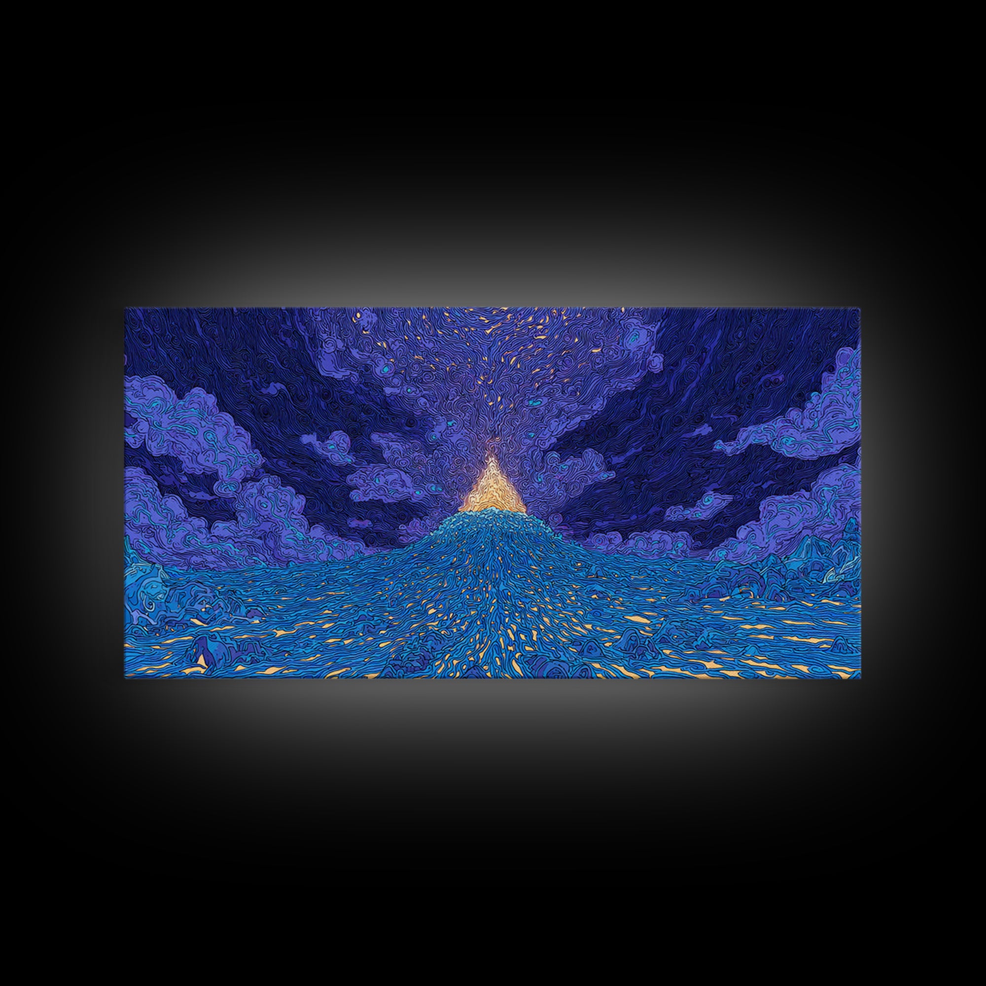 Glowing Golden Pyramid Over Blue Sea Wall Art, Mystical Wall Art, Spiritual Wall Decor, Dreamy Wall Art, Unique Home Decor