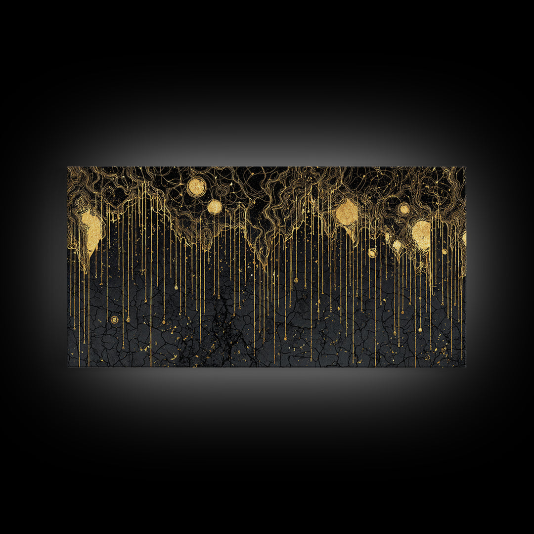 Black Gold Drip Abstract Wall Art, Luxury Canvas Print, Modern African Art Decor, Textured Statement Wall Decor Gift For Home