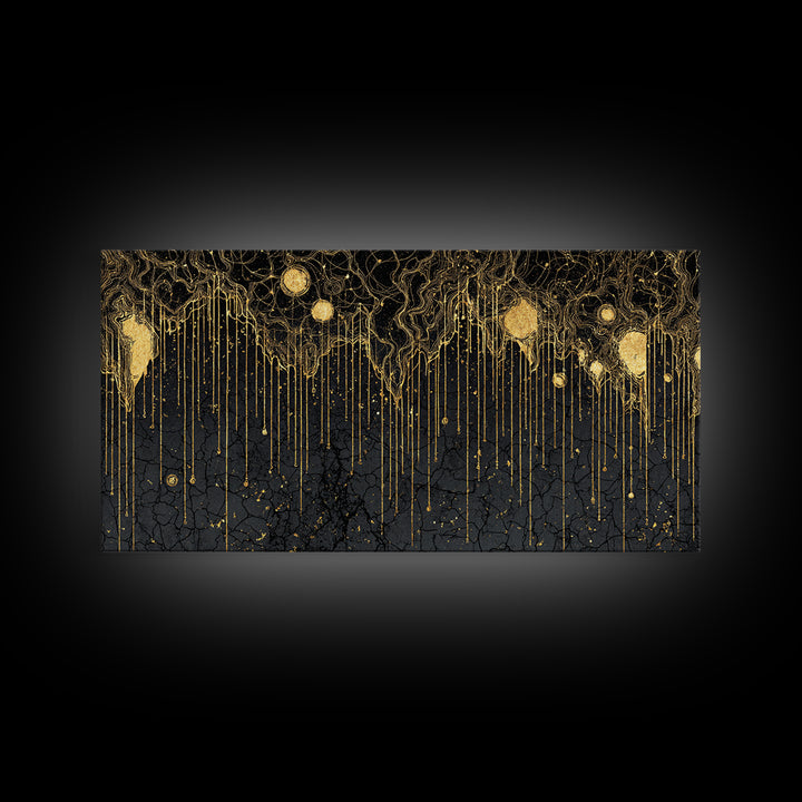 Black Gold Drip Abstract Wall Art, Luxury Canvas Print, Modern African Art Decor, Textured Statement Wall Decor Gift For Home