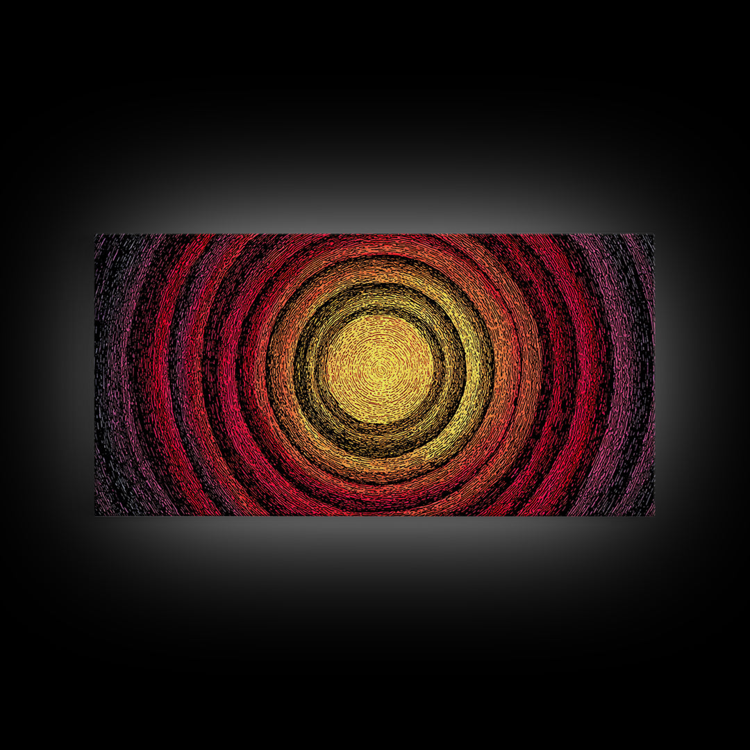 Fiery Concentric Sunburst Canvas Print, Abstract African Inspired Wall Art, Red Orange Black Modern Boho Decor, Statement Home Gift