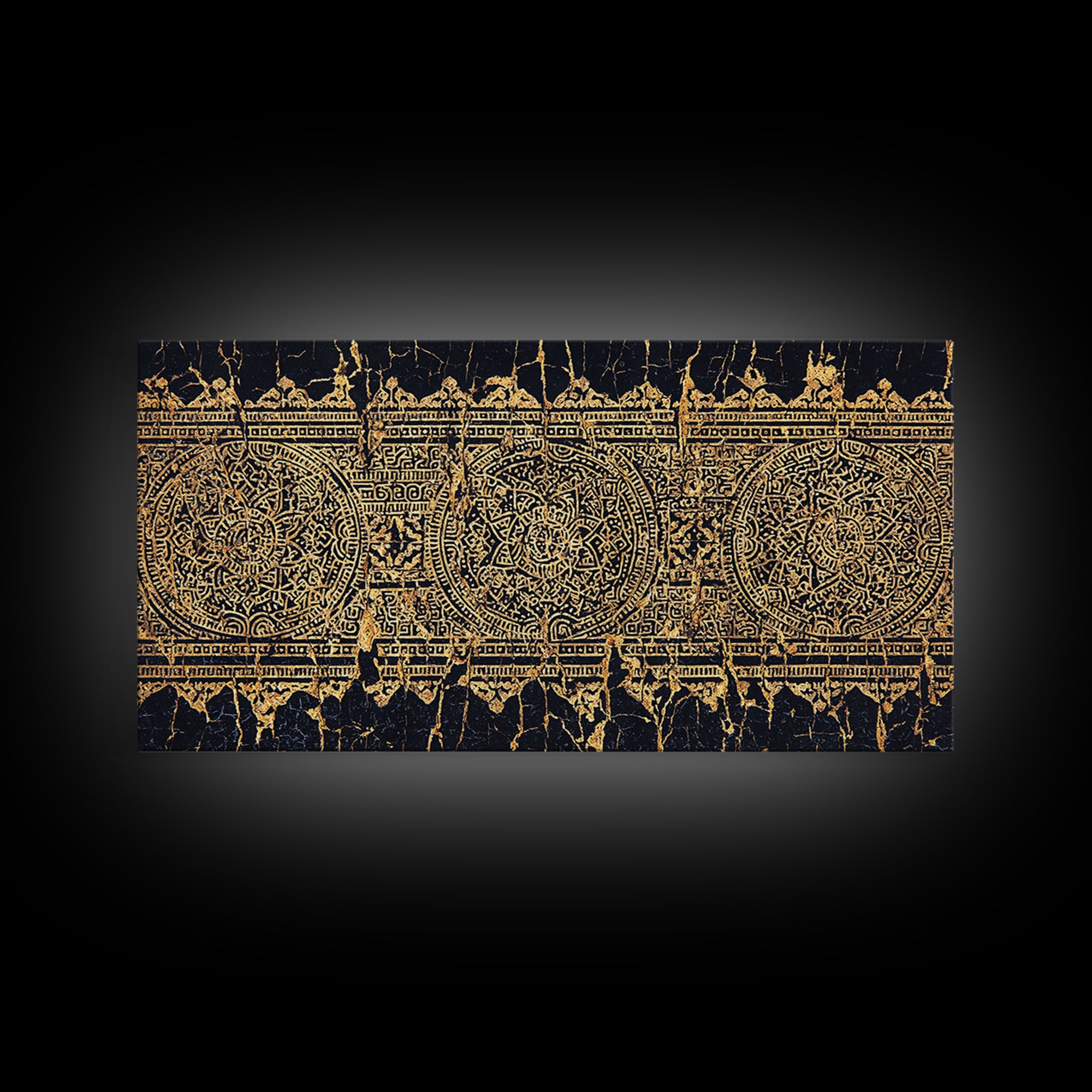 Gold Tribal Pattern Wall Art, African Abstract Textile Print, Black And Gold Decor, Boho Ethnic Home Decor Canvas Print Gift