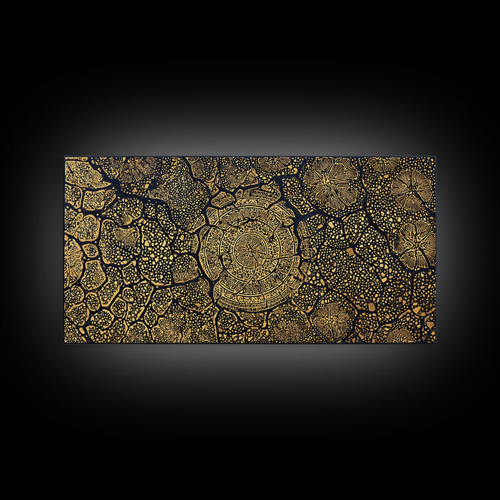 Gold African Tree Canvas Print, Abstract Tribal Map Pattern, Black And Gold Wall Decor, Boho Cultural Home Decor, Statement Wall Art