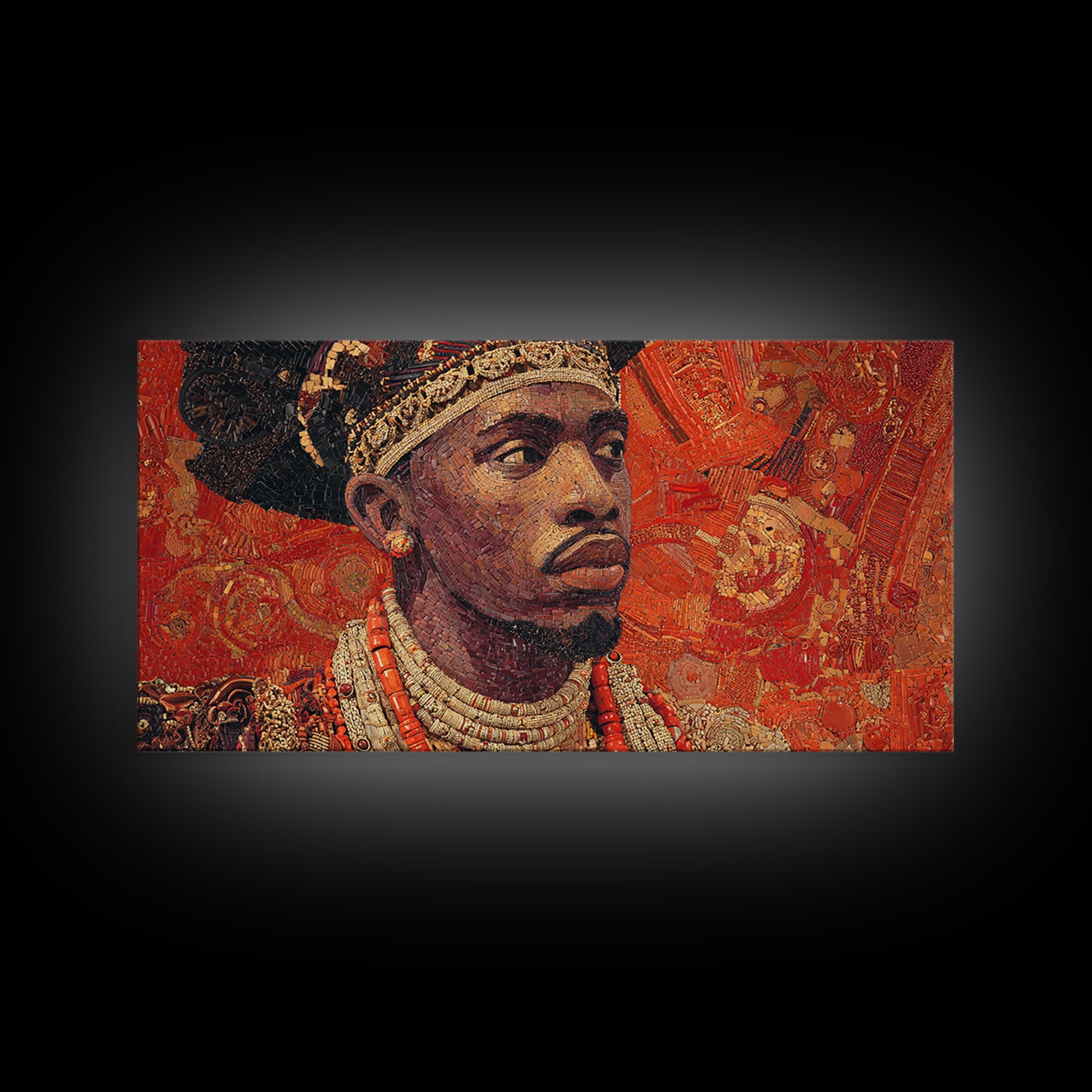 Ornate African Royal Man Portrait Framed Canvas Print, Afrocentric Black Art, Gold Jewelry Canvas, Cultural Heritage Wall Art