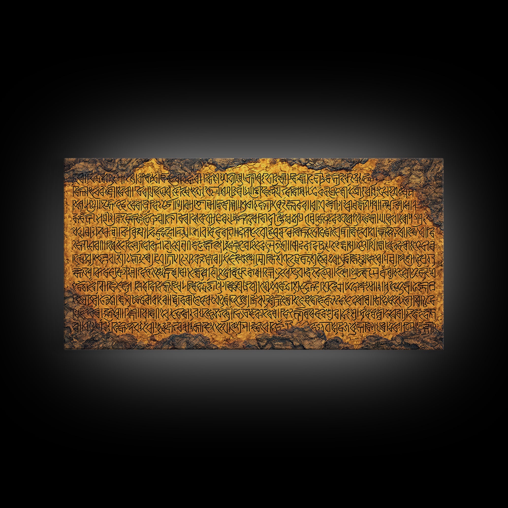 Ochre Ancient Calligraphy Wall Art, African Inspired Script Painting, Earth Tone Cultural Wall Decor, Rustic Canvas Gift