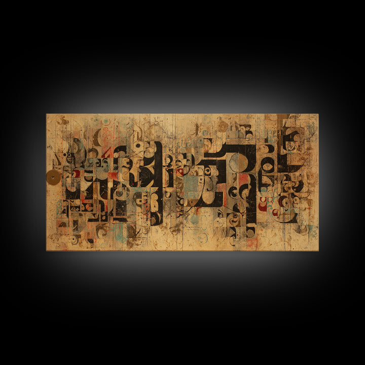 Modern Glyph Collage Canvas Print, African Abstract Art, Mid Century Geometric Wall Decor, Boho Cultural Home Decor Gift