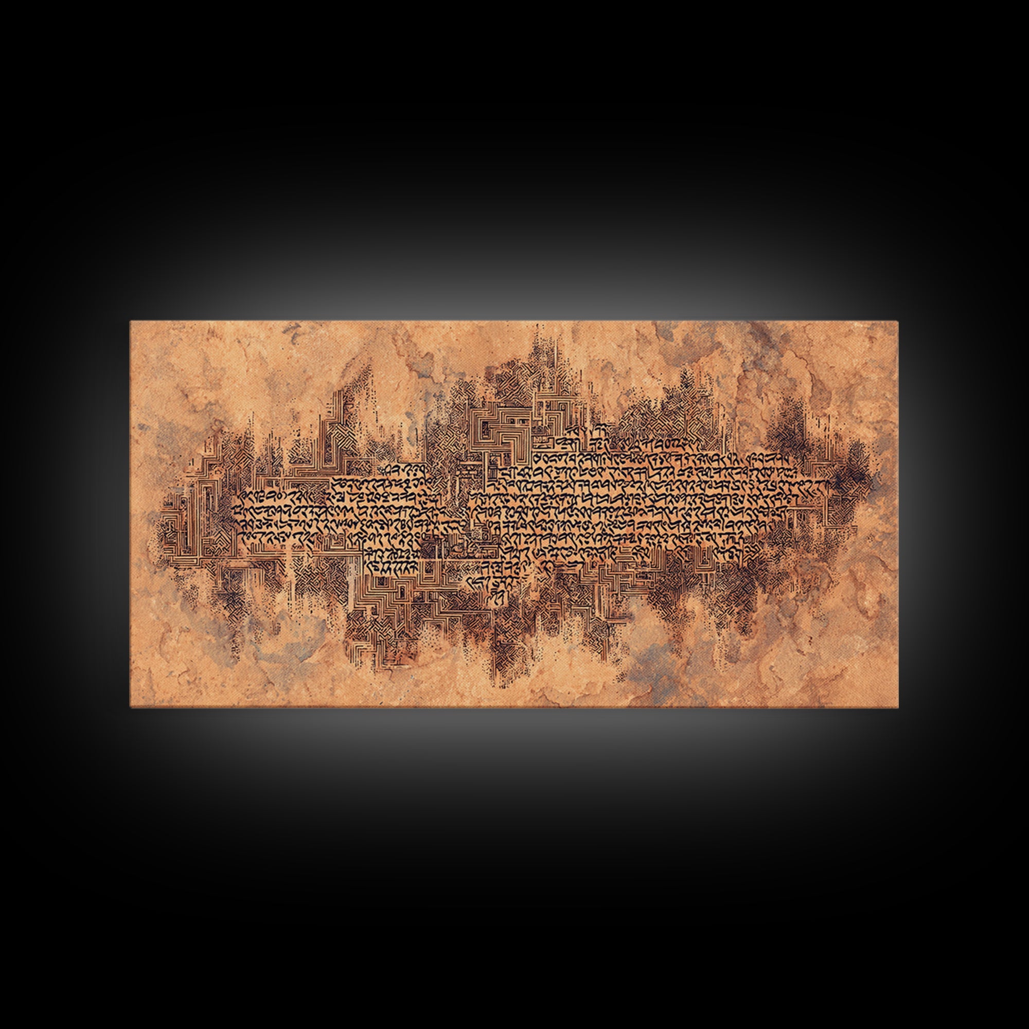 Terracotta Script Map Wall Art, African Inspired Abstract Calligraphy, Geometric Cultural Decor, Earth Tone Canvas Home Decor Gift