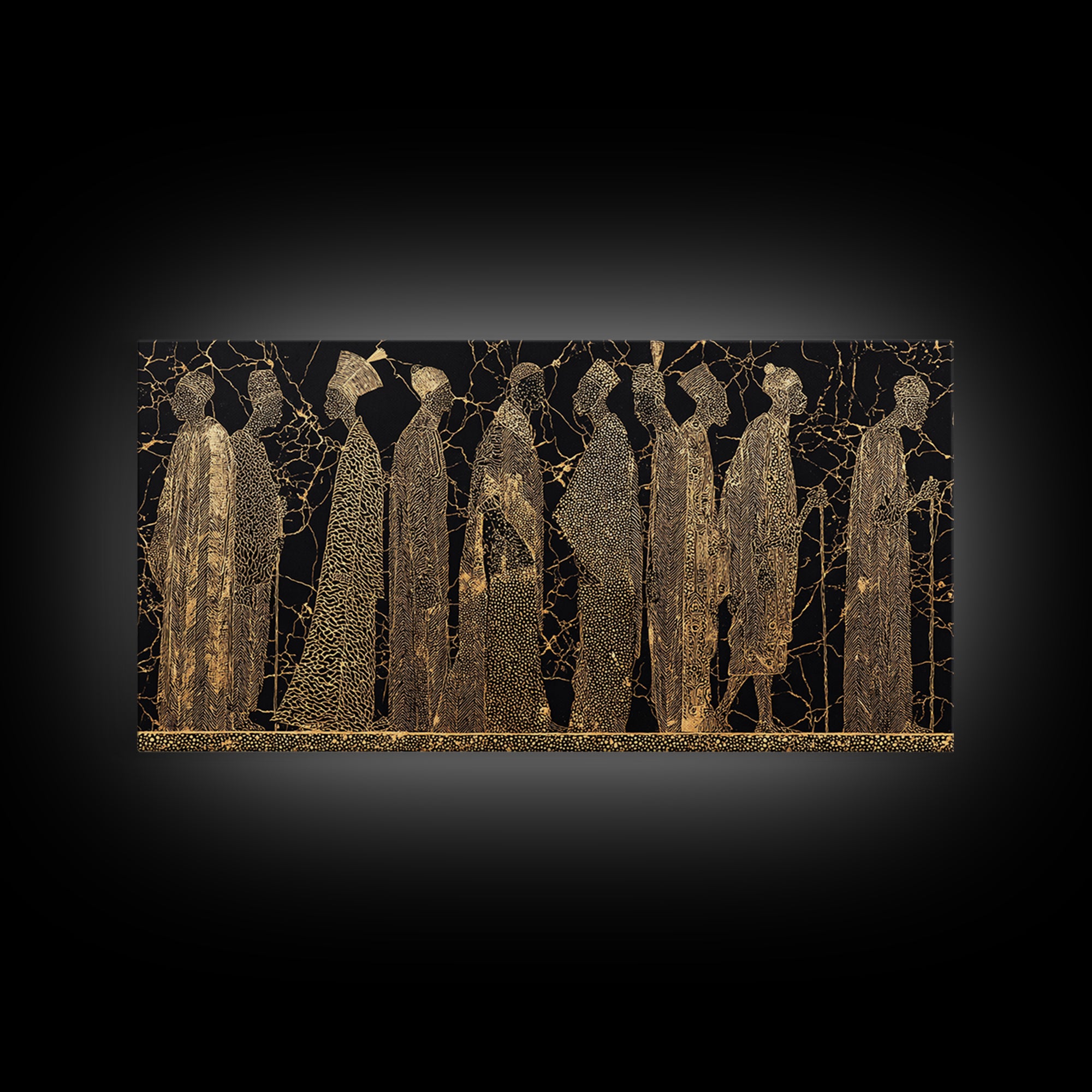 Gold African Women Silhouette Wall Art, Black And Gold Canvas Print, Elegant Feminine Afrocentric Decor For Living Room Gift