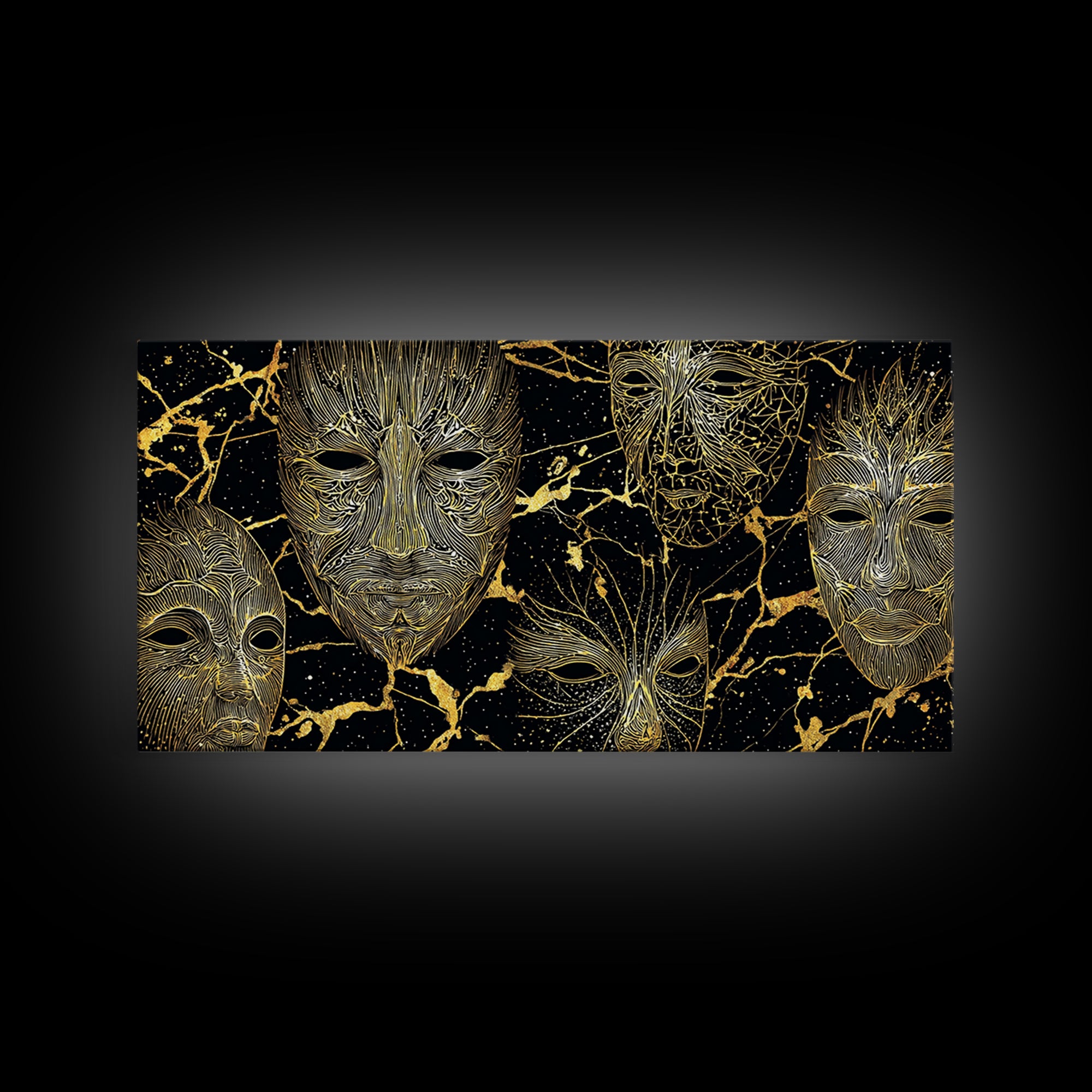 Gold Line African Mask Wall Art, Black And Gold Tribal Art Print, Abstract African Art Decor, Afrocentric Statement Decor