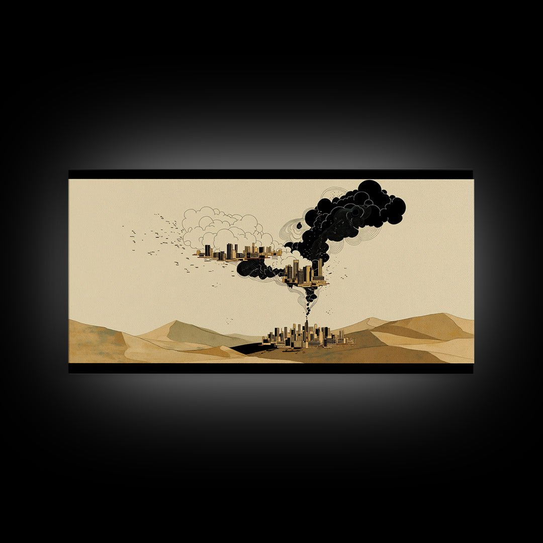 Desert Smoke Cityscape Wall Art, Afrofuturism Decor, Industrial Skyline, Dystopian Landscape, Modern Canvas Art Print Decor