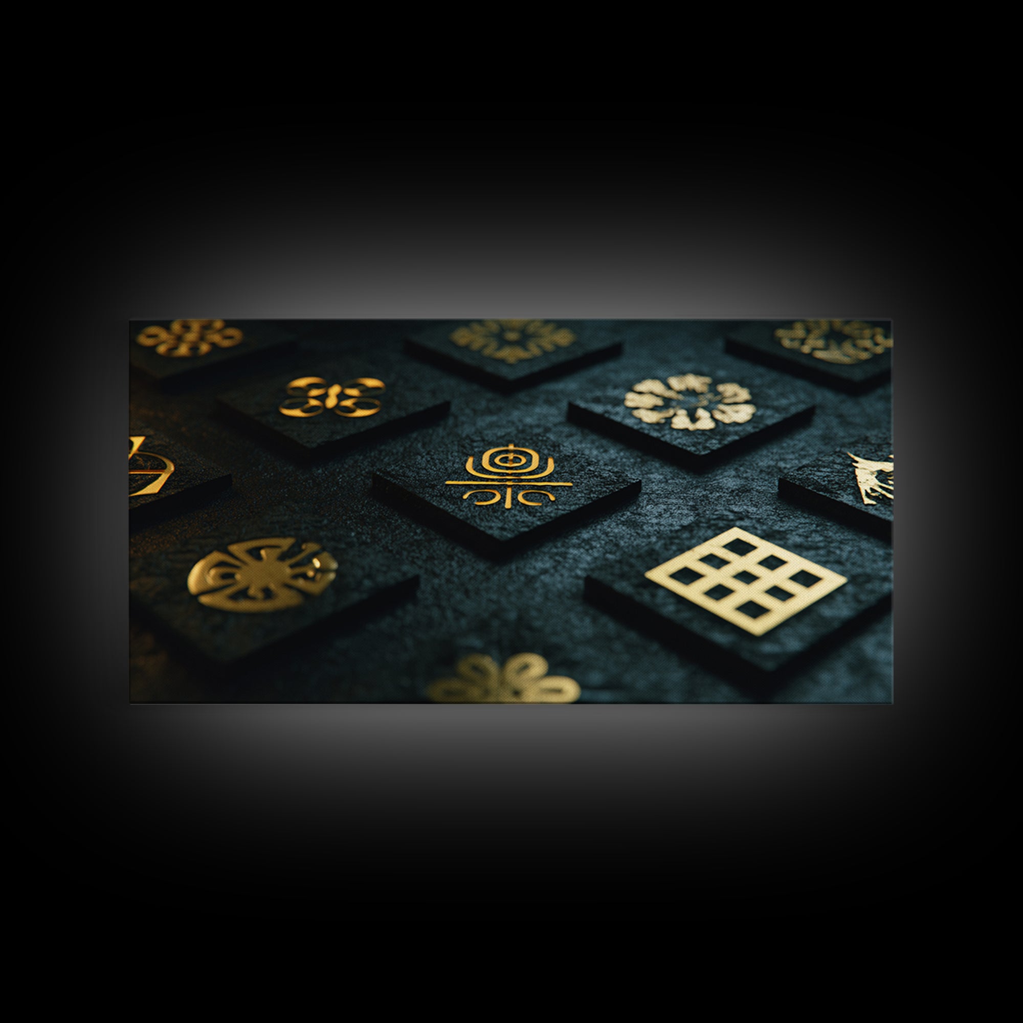 Gold Adinkra Symbols Wall Art, African Patterns Decor, Black And Gold Design, Spiritual Cultural Art, Framed Canvas Print