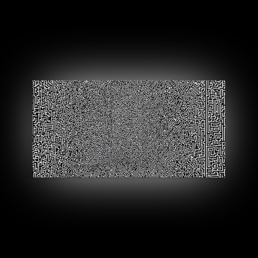 Black And White Optical Maze Room Wall Art, Abstract Geometric Pattern Print, Modern Minimalist Office Decor, Bold Canvas
