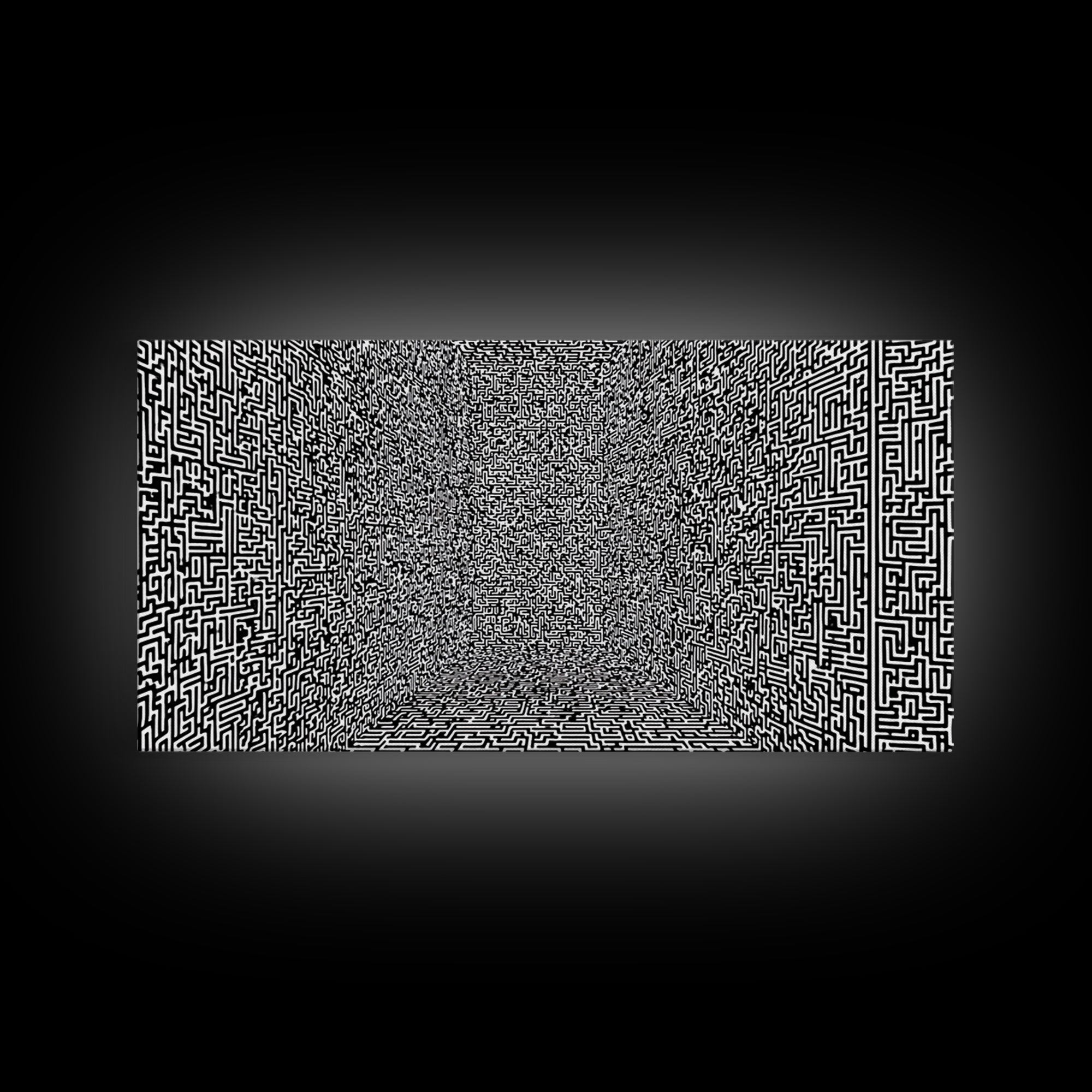 Black And White Optical Maze Room Wall Art, Abstract Geometric Pattern Print, Modern Minimalist Office Decor, Bold Canvas