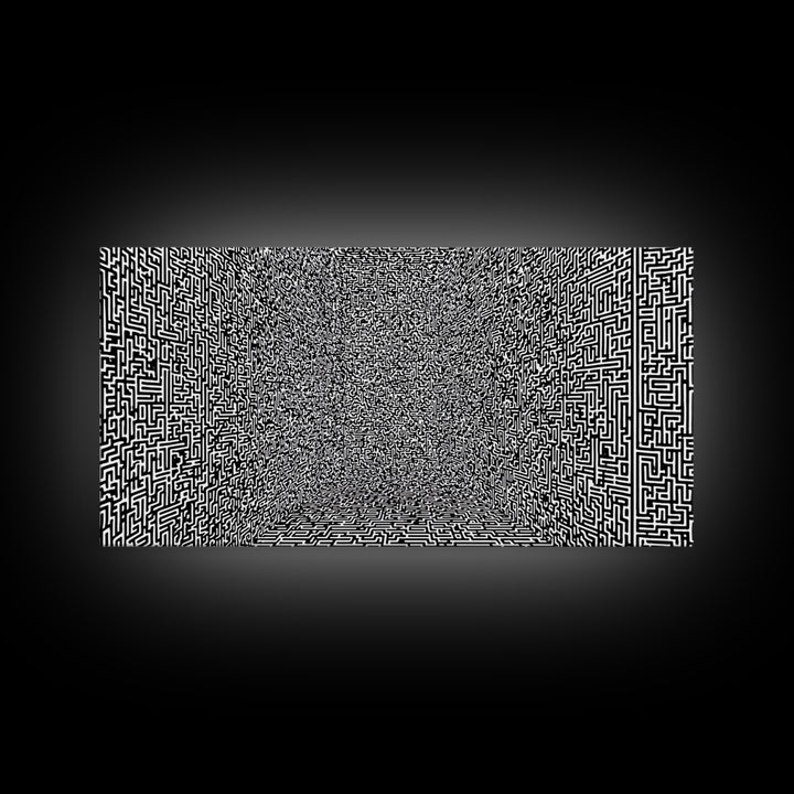 Black And White Optical Maze Room Wall Art, Abstract Geometric Pattern Print, Modern Minimalist Office Decor, Bold Canvas