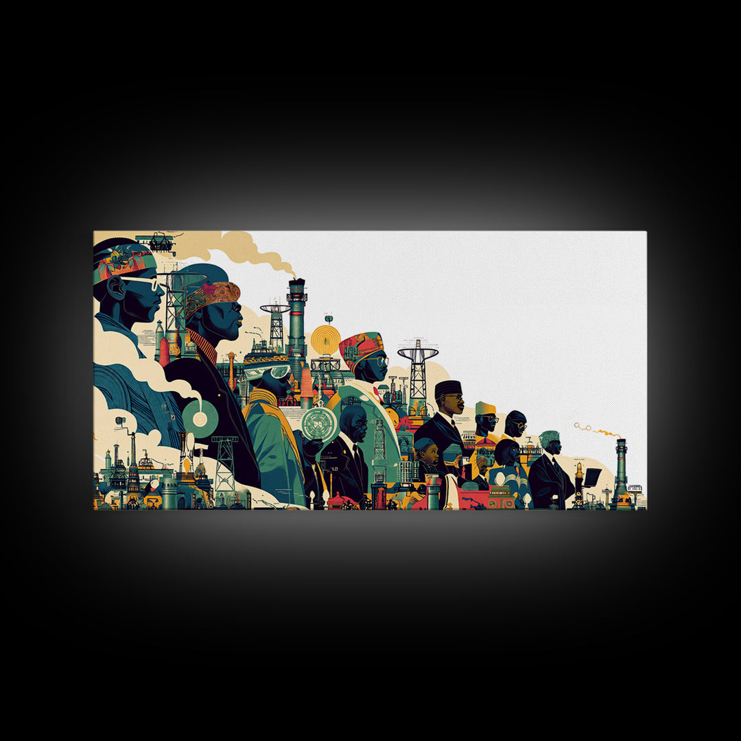 Afrofuturist African City Procession Wall Art, Black Culture Art, Modern African Art, Afrocentric Decor, Statement Canvas