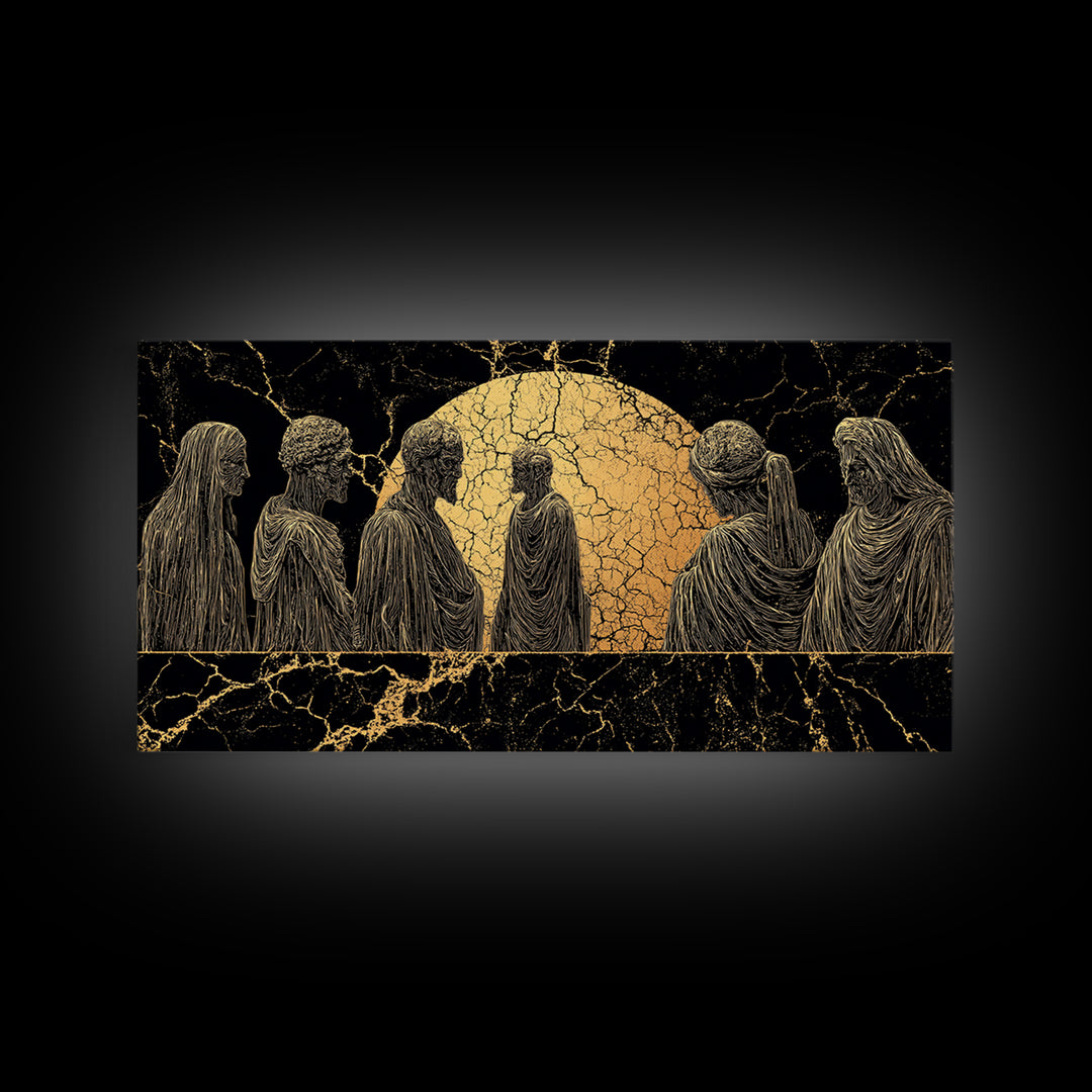 Golden Moon African Ancestor Figures Wall Art, Tribal Art Decor, Black And Gold Art, Spiritual Cultural Home Decor Statement Gift