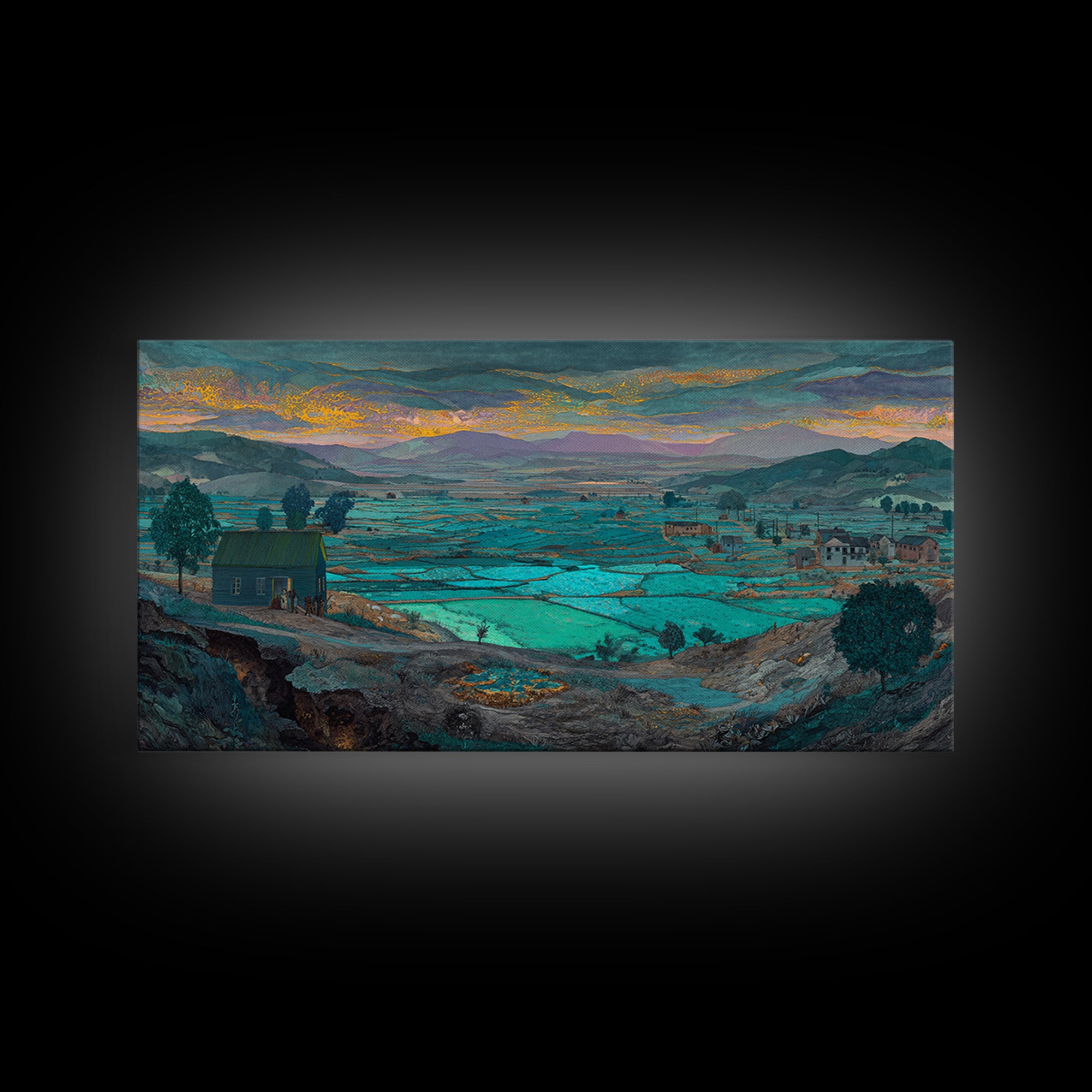 Turquoise African Valley Landscape Canvas Print, Serene Nature Scene Art, Africa Wall Decor, Large Living Room Painting Gift