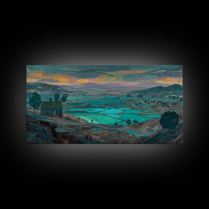 Turquoise African Valley Landscape Canvas Print, Serene Nature Scene Art, Africa Wall Decor, Large Living Room Painting Gift