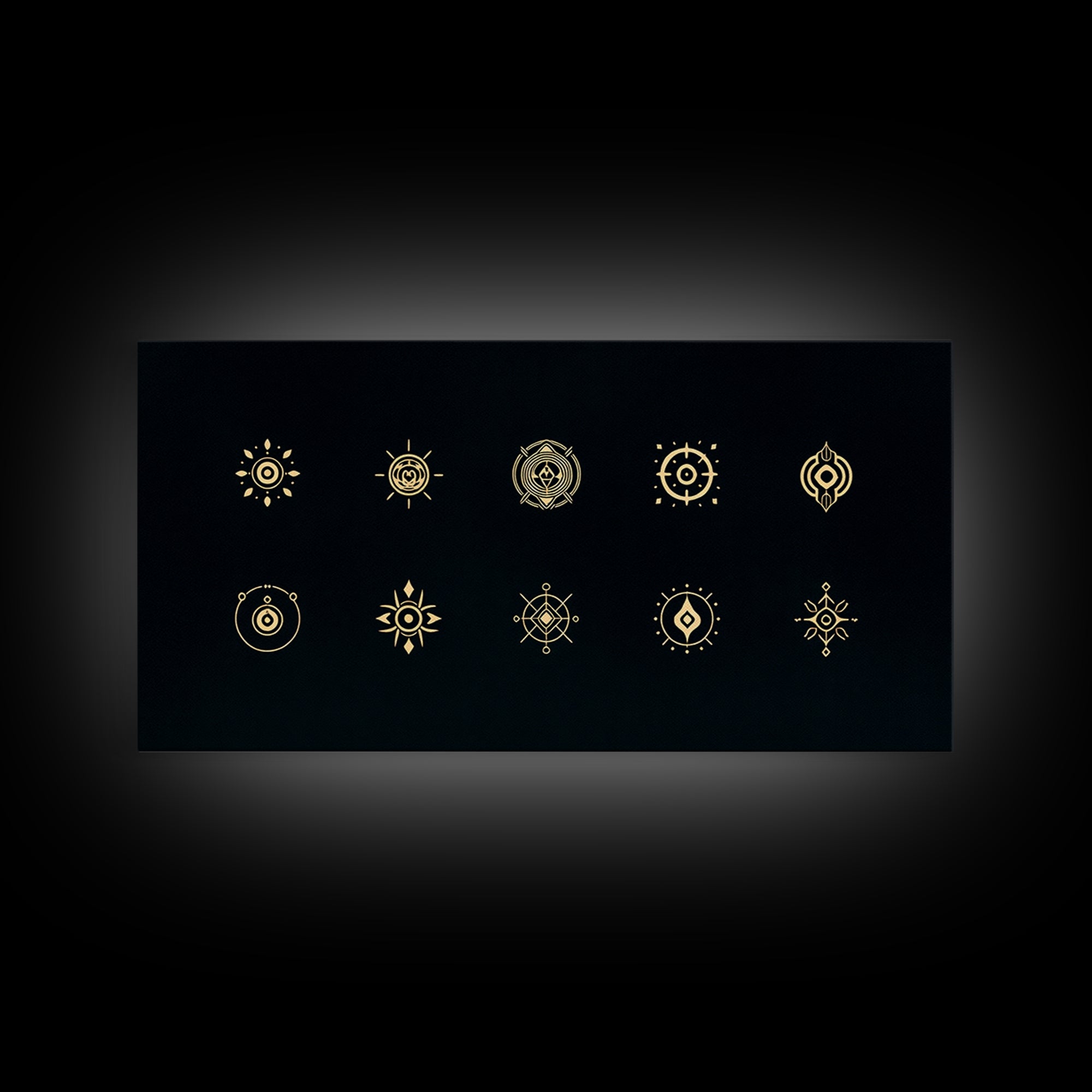 Gold African Tribal Sun Symbols On Black Canvas Print, Minimalist Afrocentric Wall Art, Spiritual Decor, Ethnic Pattern Art