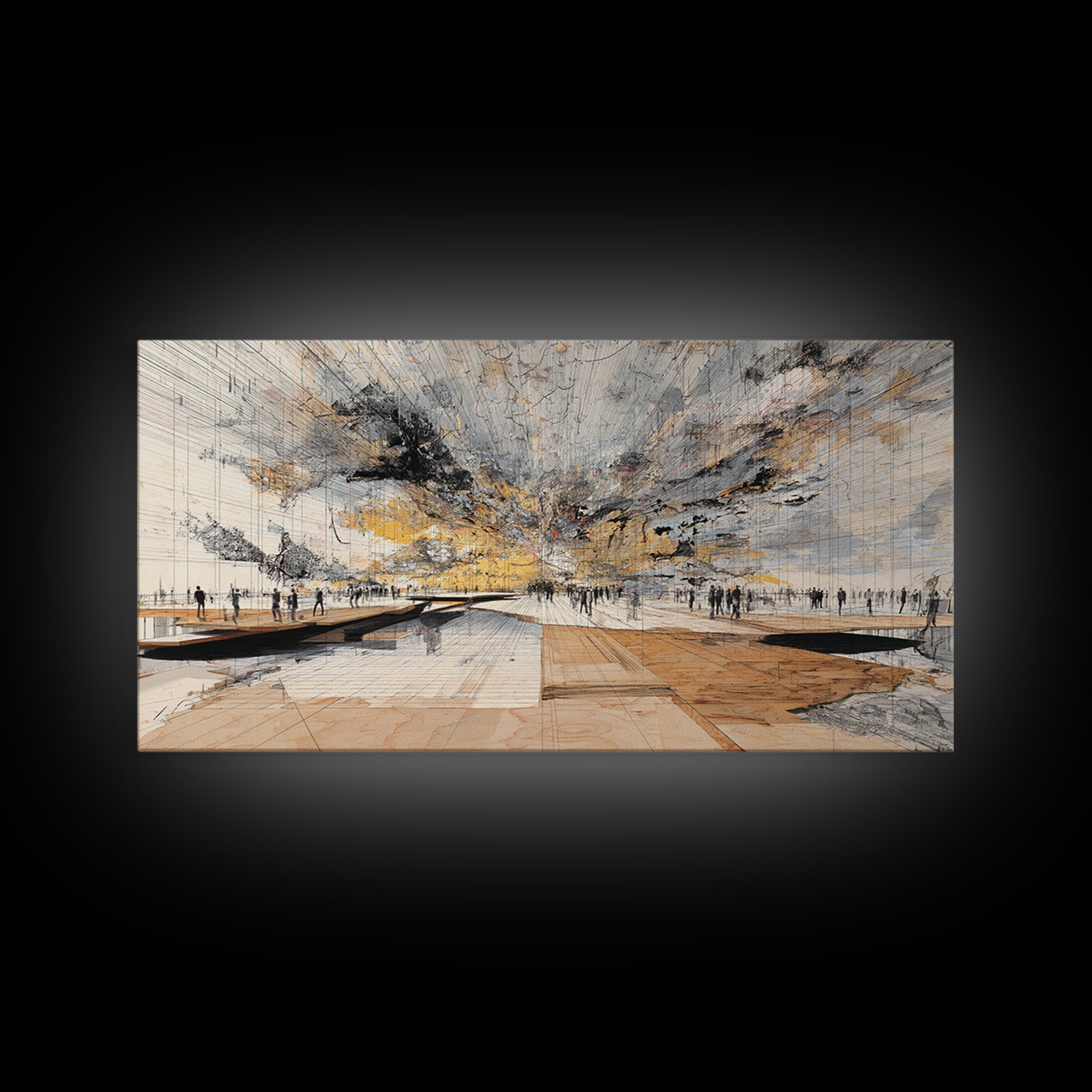 Stormy Urban Horizon Wall Art, Abstract African Inspired Cityscape Canvas Print, Modern Office Decor For Living Room Decor