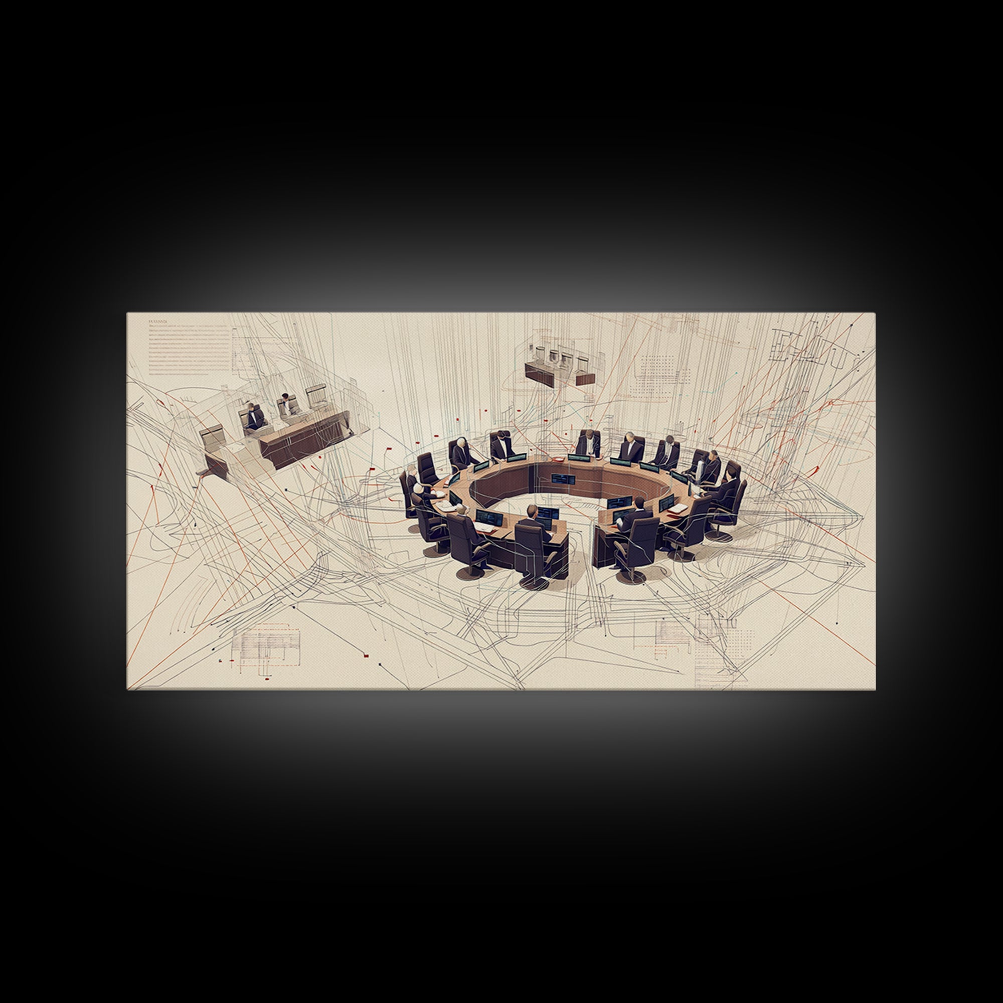 Futuristic Council Chamber Wall Art, Modern Office Canvas Print, Abstract Conference Room Decor For Executive Boardroom Spaces