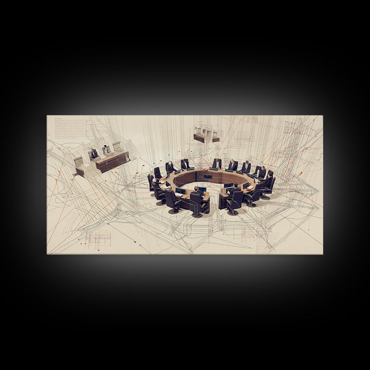 Futuristic Council Chamber Wall Art, Modern Office Canvas Print, Abstract Conference Room Decor For Executive Boardroom Spaces
