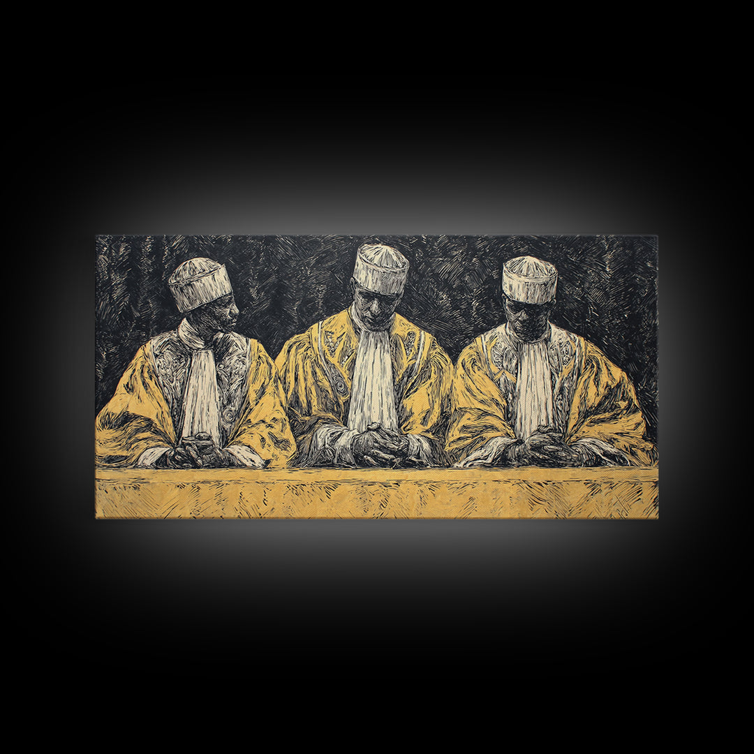 Three Seated African Elders Wall Art, Traditional African Canvas Print, West African Tribal Art Decor For Cultural Home Decor