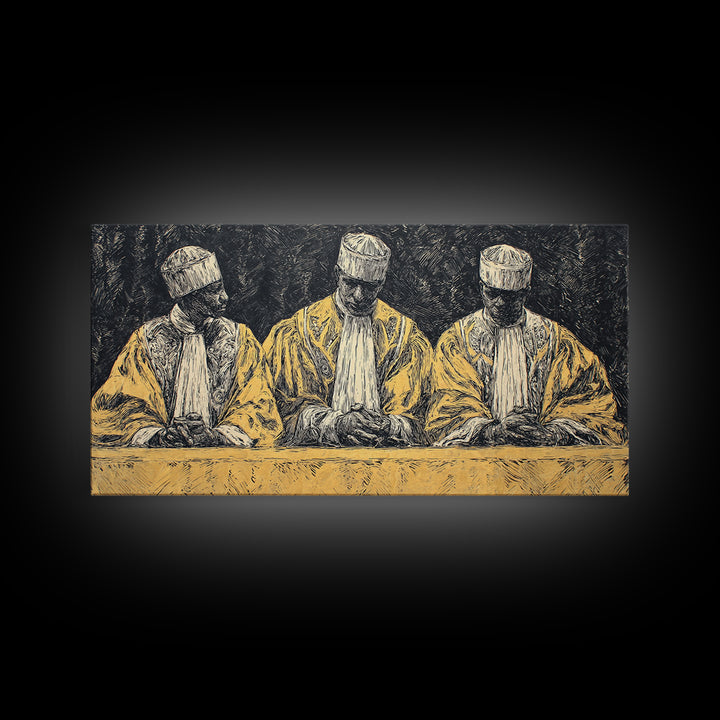 Three Seated African Elders Wall Art, Traditional African Canvas Print, West African Tribal Art Decor For Cultural Home Decor