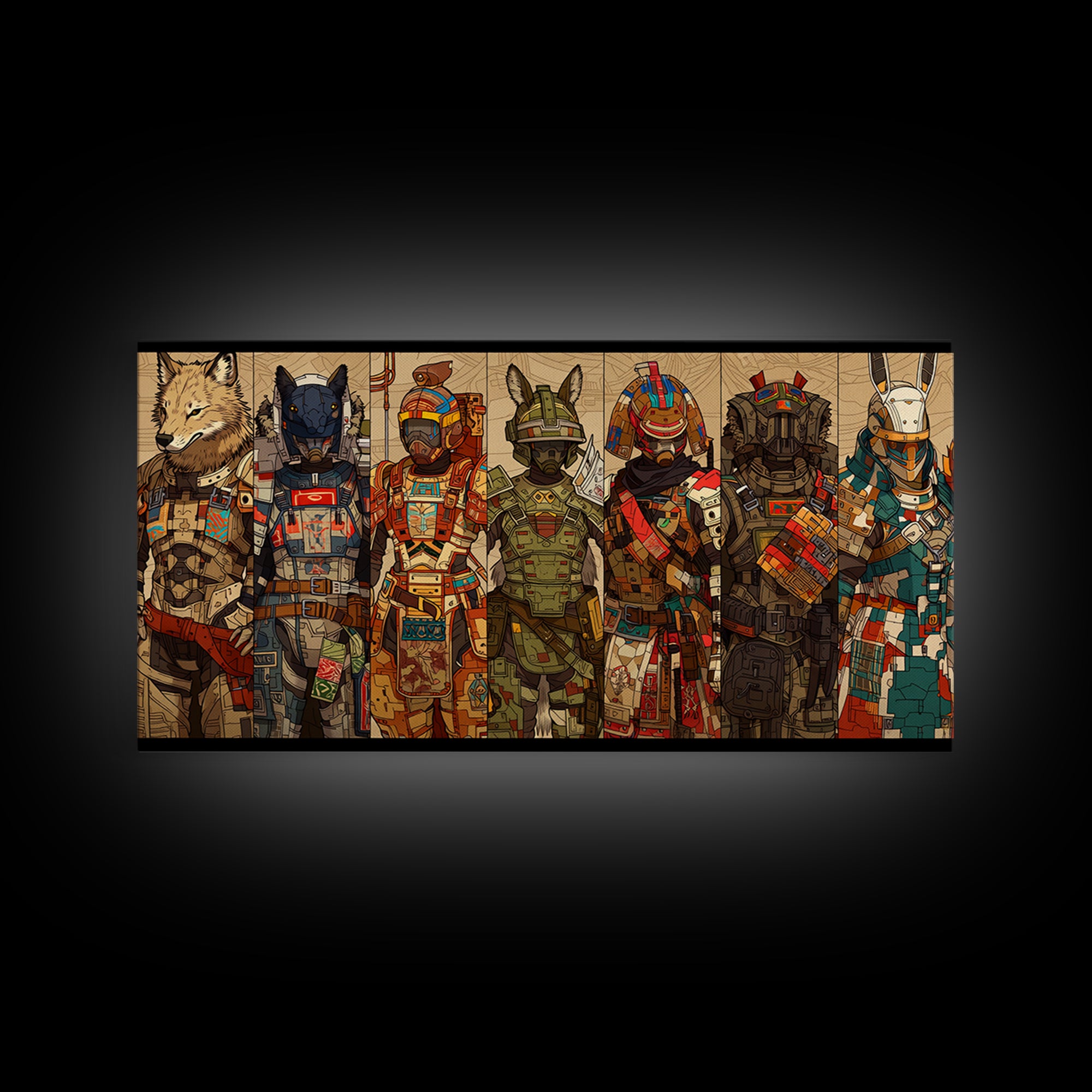 Cyber Animal Warriors Wall Art, Afrofuturism Canvas Print, African Tribal Art, Bold Gaming Room Decor For Collectors Gift