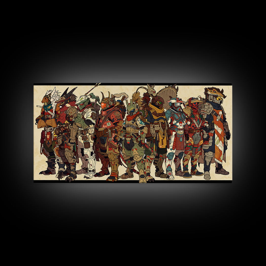 Masked Animal Tribe Wall Art, African Warrior Art Canvas Print, Tribal Fantasy Illustration Decor For Bold Home Gallery Room
